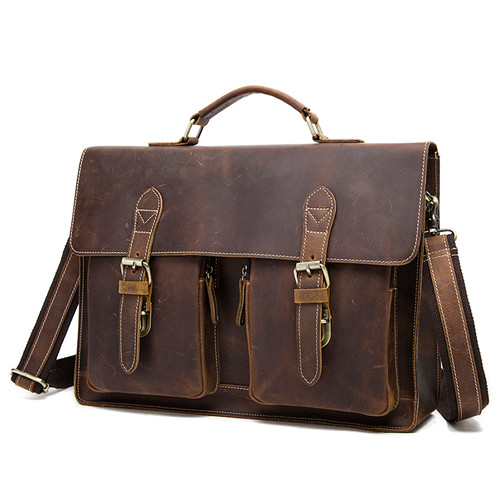 Crazy Horse Genuine Leather Cross Body Briefcase